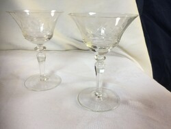 In vintage style, 2 engraved, stemmed wine glasses, goblet (iza)