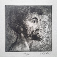 Etching by Andre Szasz on embossed paper - male portrait - numbered, signed