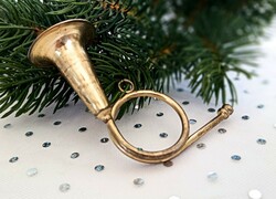 Régi karácsonyfa dísz fém trombita 9cm