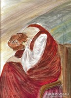 Szomorúság -Lehoczky József, akvarell, papíron /33 x 23,5 cm/ :