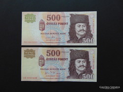 2 darab 500 forint 2006 - 2010 Szép ropogós bankjegyek !