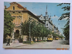 Old postcard: Szombathely, street section with trams (1963)