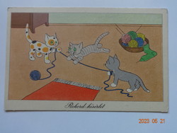 Old humorous postcard: record attempt - László Réber's drawing