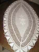 Beautiful white antique filigree oval hand crocheted tablecloth
