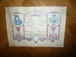 Régi iskola pályázat dícséret papír 1936