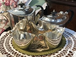 Ritka, Arct deco, 100 éves, antik, ezüstözött, Elkington & Co , alpakka, 5 db-os, teás-kávés készlet