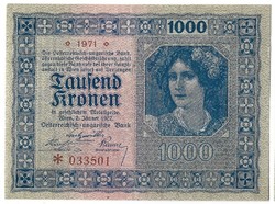 1000 korona kronen 1922 Ausztria aUNC
