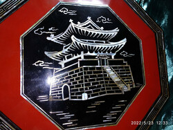 Kínai doboz, gyönyörű fekete, cinóber és gyöngyház színű berakásos lakk doboz