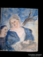 Salome, Keresztelő Szent János fejével, - papír, ceruza és akvarell, 34 x 29 cm - Lehoczky József