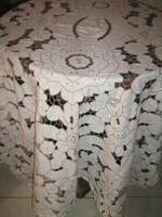 Beautiful off-white floral rosellt stitched lace tablecloth