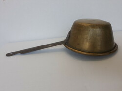Antique handled copper pot with flint iron tongs