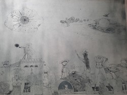 Imre Szemethy: rainy period - original marked etching from 1971