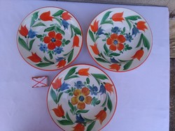 Three pieces of old wilhelmsburg wall plates, wall plates - together - tulip, floral
