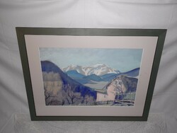 A painting depicting a beautiful alpine landscape