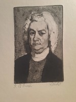 Original Saxon endre: portrait of j.Sz.Bach. Monotype cold needle mixed technique