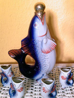 Fish-shaped liqueur drinking porcelain set with Russian Soviet brandy vodka