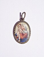 Old fire enamel silver pendant, sancta maria, mater dei cora pro nobis.