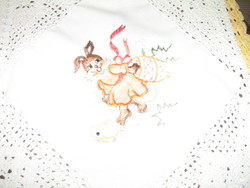 Beautiful hand crocheted Easter machine embroidered tablecloth