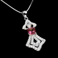 Real pink topaz 925 sterling silver necklace
