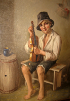 For that much?? Guaranteed original painting by István Szasz /1878-1965/: little boy with a violin