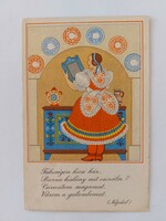 Old postcard happy folk costume graphic postcard