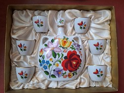 Flawless! Kalocsai hand-painted water bottle + 6 glasses/cups/liquor set in original box!