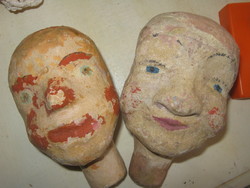 2 Paper mache doll heads