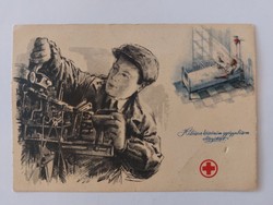 Old postcard Hungarian Red Cross advertising postcard
