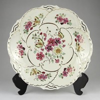 1M788 large Zsolnay butter-colored butterfly porcelain wall plate 30.5 Cm