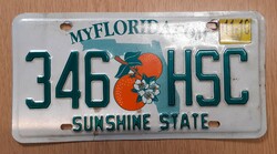 Régi amerikai rendszám rendszámtábla 346 HSC Florida Sunshine State USA .