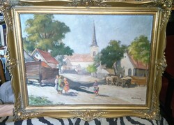 Gábor Döbrentey (Szombathely 1897-1990 bp) village street 1940 o/v 80x60 + the frame