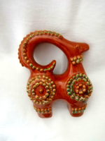 Modern applied art, terracotta shiny glazed ram figurine