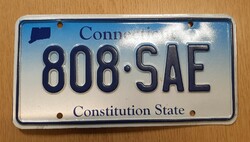 Régi amerikai rendszám rendszámtábla 808-SAE Connecticut Constitution State USA .