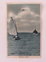 Old postcard Balaton water life photo postcard hydroplane ship sailing