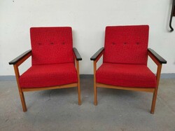 Retro fotel pár 2 darab piros kárpitos fekete fa karfás szék bútor 6910