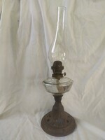 Antik asztali öntöttvas/ üveg petróleum lámpa