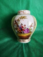 Gyönyörű, kézzel festett rokokó váza, miniatűr festményekkel, Drezda
