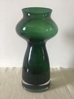 Zöld-fehér üveg váza 25cm Vida Éva