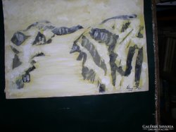 Völgyben folyó, papír, akvarell, fedőfehér, 30 x 42 cm - Lehoczky József