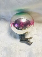 Retro üveg karácsonyfadísz,csiptetős színátmenetes gömb