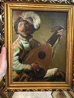 Mediterranean guitarist, signed oil painting, on wood, 45 x 30 cm