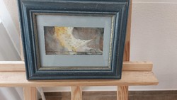 (K) Kis absztrakt, szűrreaalista festmény 28x23 cm kerettel