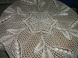 Beautiful white antique filigree round crochet tablecloth