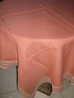 Elegant woven tablecloth with a beautiful lace edge
