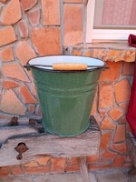 Beautiful green enameled enamel bucket pail heirloom antique nostalgia
