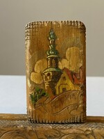 Sopron street scene painted antique wooden table photo stand