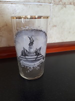 Painted antique glass cup with the statue of Lajos Kossuth of Arad