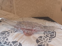 Old cast glass Czech retro pink serving bowl for sale!