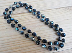 Black polished glass necklace with metal fittings
