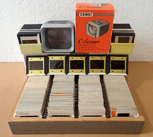 Retró vintage Cenei C-Scoper dianéző diaszkóp dianézegető + 340 db dia kocka diakép diafilm diakocka